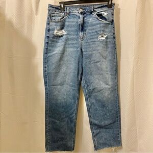 American Eagle Outfitters Mom Jeans Womens 14 Blue Denim Distressed Straight Leg